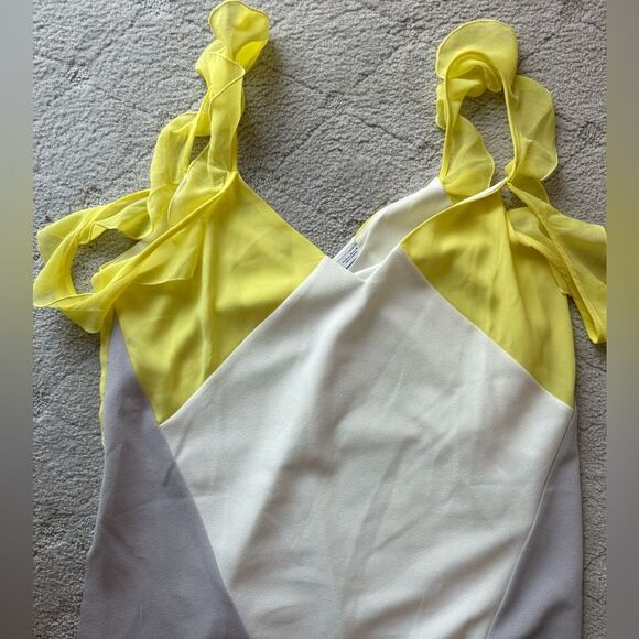 Yellow gray colorblock ruffle sleeve off shoulder tank top by Zara sz M - Picture 8 of 10
